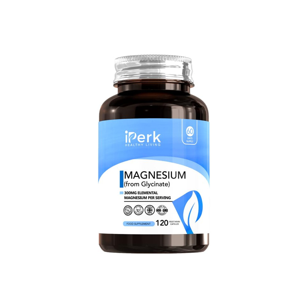 Iperk Magnesium Glycinate Capsules Provide 300 Mg Of Pure Elemental Magnesium Per Serving 120 Vegan Caps | Magnesium Supplement Non Gmo, Dairy & Gluten Fre