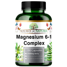 Magnesium 6-1 Complex 1500 mg Daily | 400 mg Elemental Magnesium | Oxide, Bisglycinate, Malate, Taurate, Citrate & Aspartate | 180 Vegan Capsules