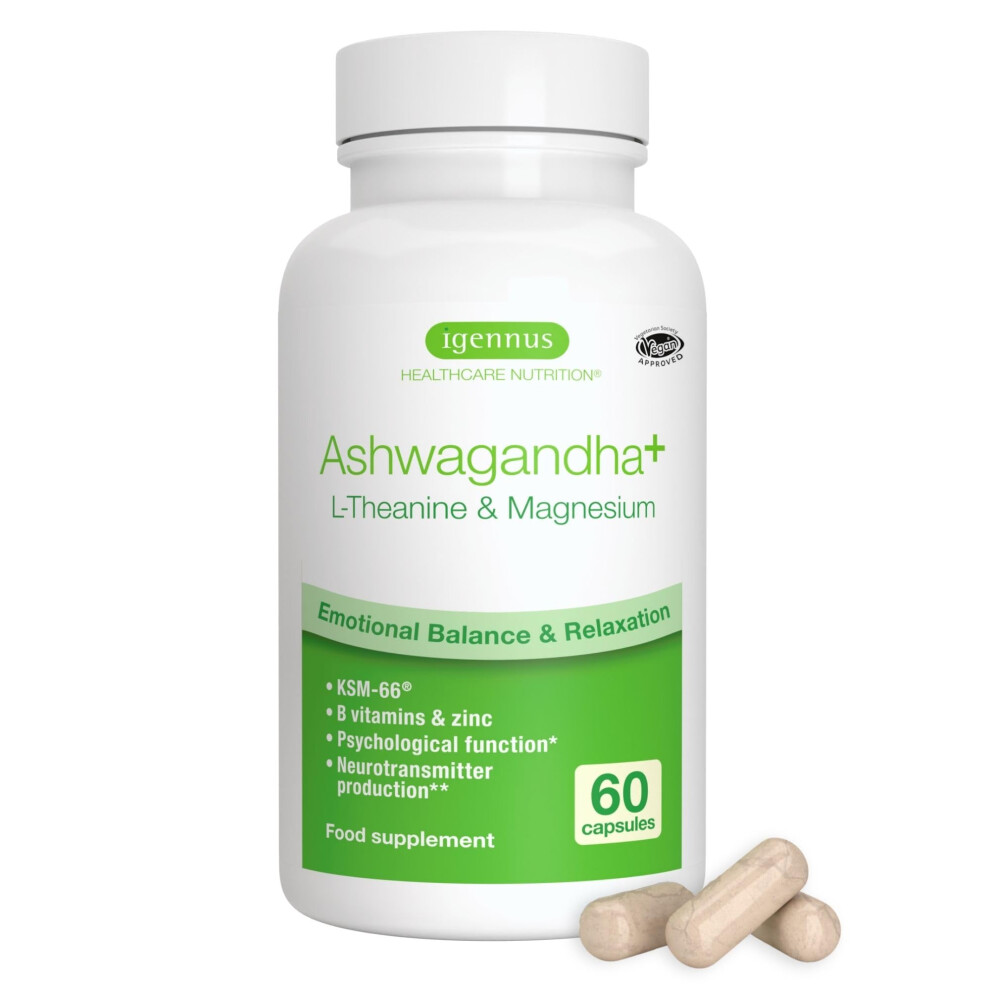 Igennus Healthcare Nutrition Igennus High Strength Ashwagandha, Magnesium, & L-Theanine Stress Relief Complex, Ksm-66 Root Extract Adaptogens, Boosted With Methylfolate, Zinc & B