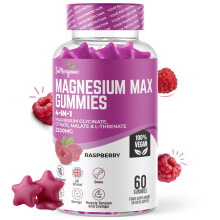 Magnesium Gummies for Adults High Absorption 252.6mg (60 Gummies) Elemental Magnesium from Citrate Malate Glycinate Vegan Raspberry Flavour Sleep