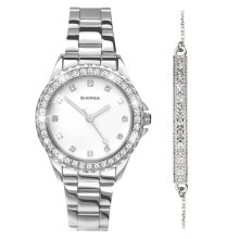 Sekonda Elizabeth Gift Set Silver Bracelet White Dial Silver Bracelet Women's Quartz Watch 33mm with Stone Set Case