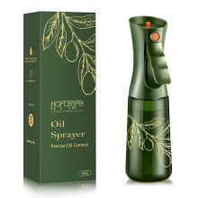 hoforife Glass Olive Oil Sprayer for Cooking, Oil Mister Continuous Cooking Spray with Portion Control for Kitchen (Green & Gold, 200ml/7 oz)