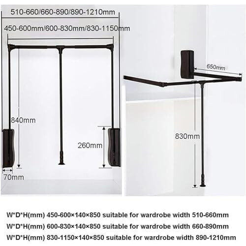 Adjustable Wardrobe Lift with Soft  Mechanism, Heavy Duty Pull Down Closet Rod, Space Saving Organizer 1