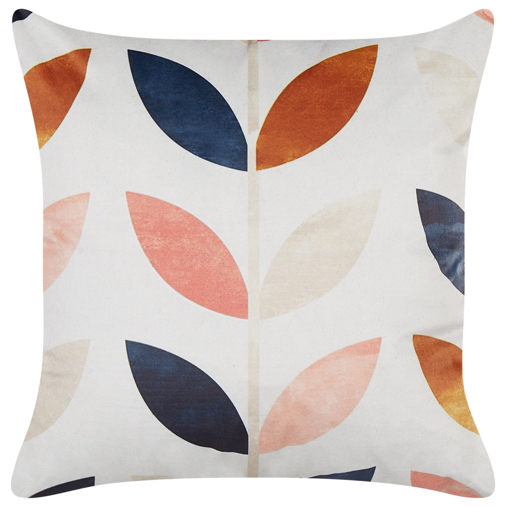 Beliani Throw Cushion Quinoa Velvet 45 X 45 Cm Multicolour Plant Pattern