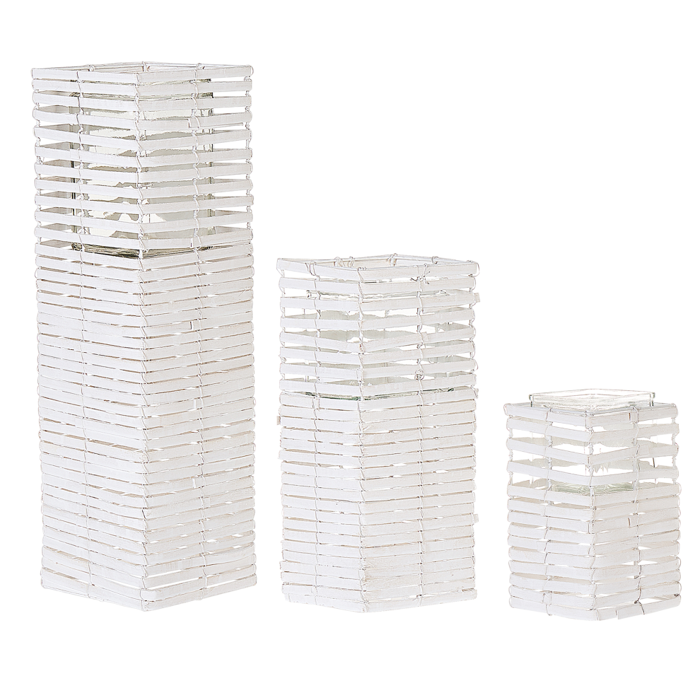 Beliani Set Of 3 Candle Holders Marola Poplar Wood 54/34/20 Cm White