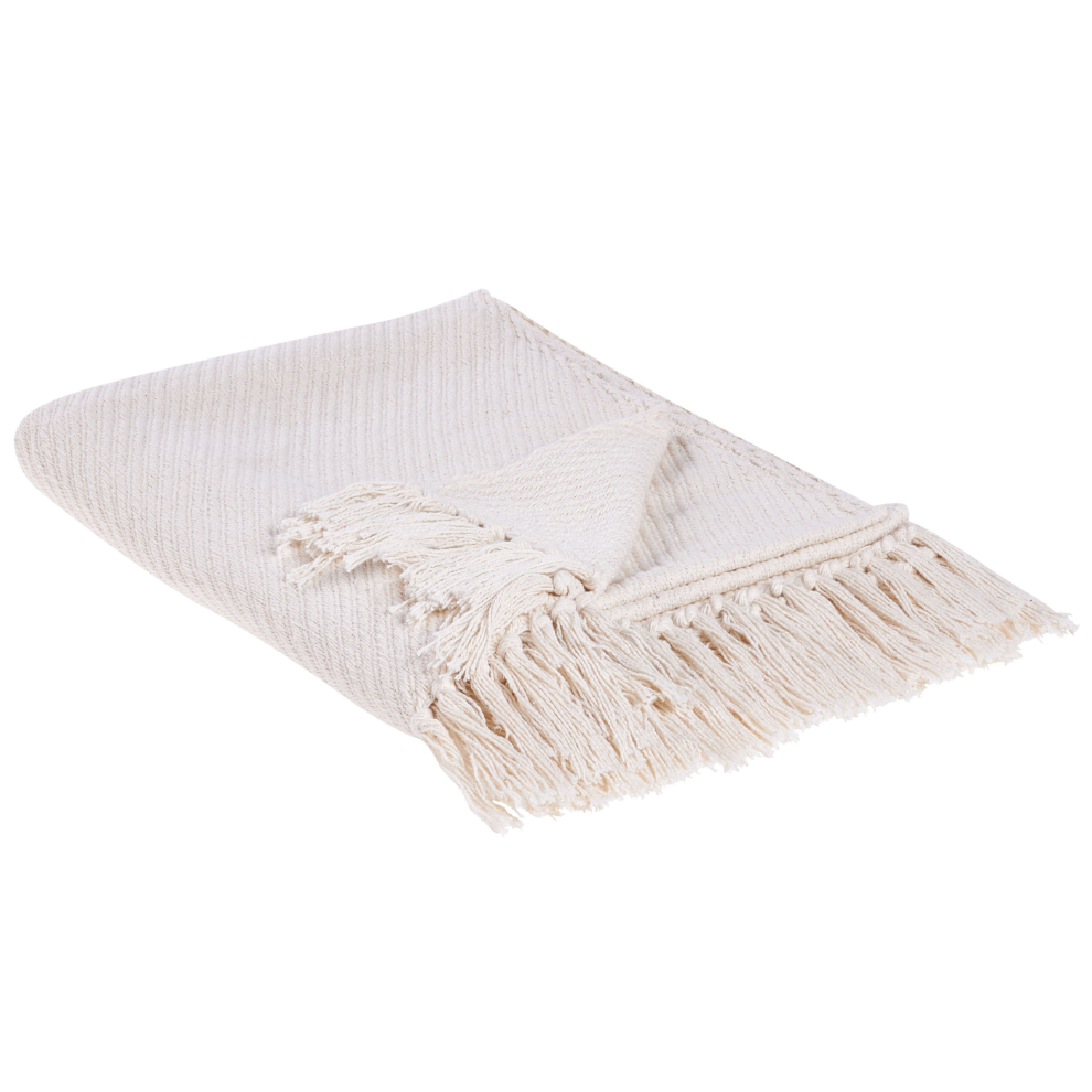 Beliani Blanket Yarsa Cotton 125 X 150 Cm Beige