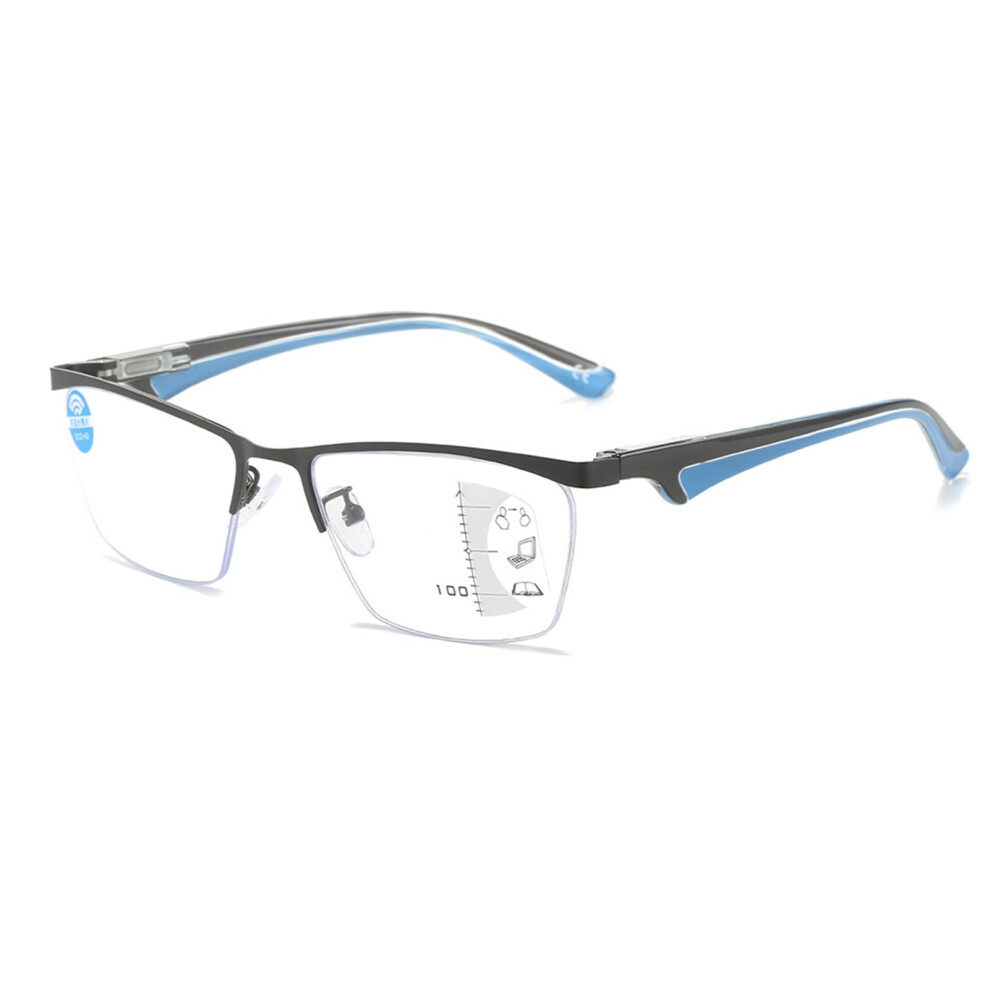 Blue/Light Progressive Multifocal Reading Glasses For Men And Women, Blocking Metal Half Frame Readers 2.5X With Spring Hinges