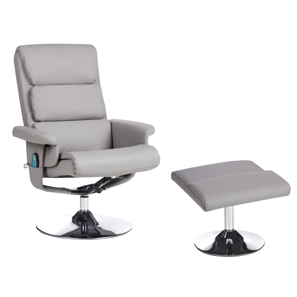 Massage Chair LEGEND with Footstool Faux Leather Grey