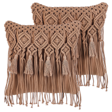 Set of 2 Decorative Cushions BAMIAN Cotton 45 x 45 cm Light Brown Geometric Pattern