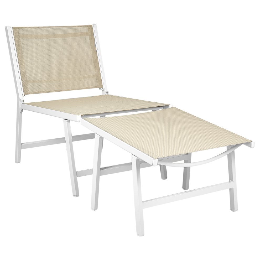 Beliani Garden Chair Marceddi With Footstool Metal White/ Beige White,Cream