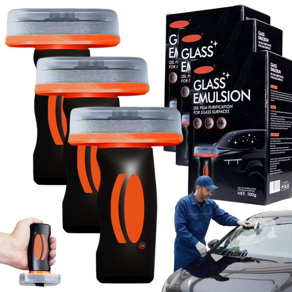 2025 Car Glass Oil Film Remover Brush Set, Scratch Windshield Cleaner With Waterrepellent Coating, Reusable 3Pcs 9330225761310