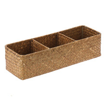 3 Compartment Seagrass Storage Basket Bathroom Organizer Basket for Toilet Tank  and Countertop, Caramel
