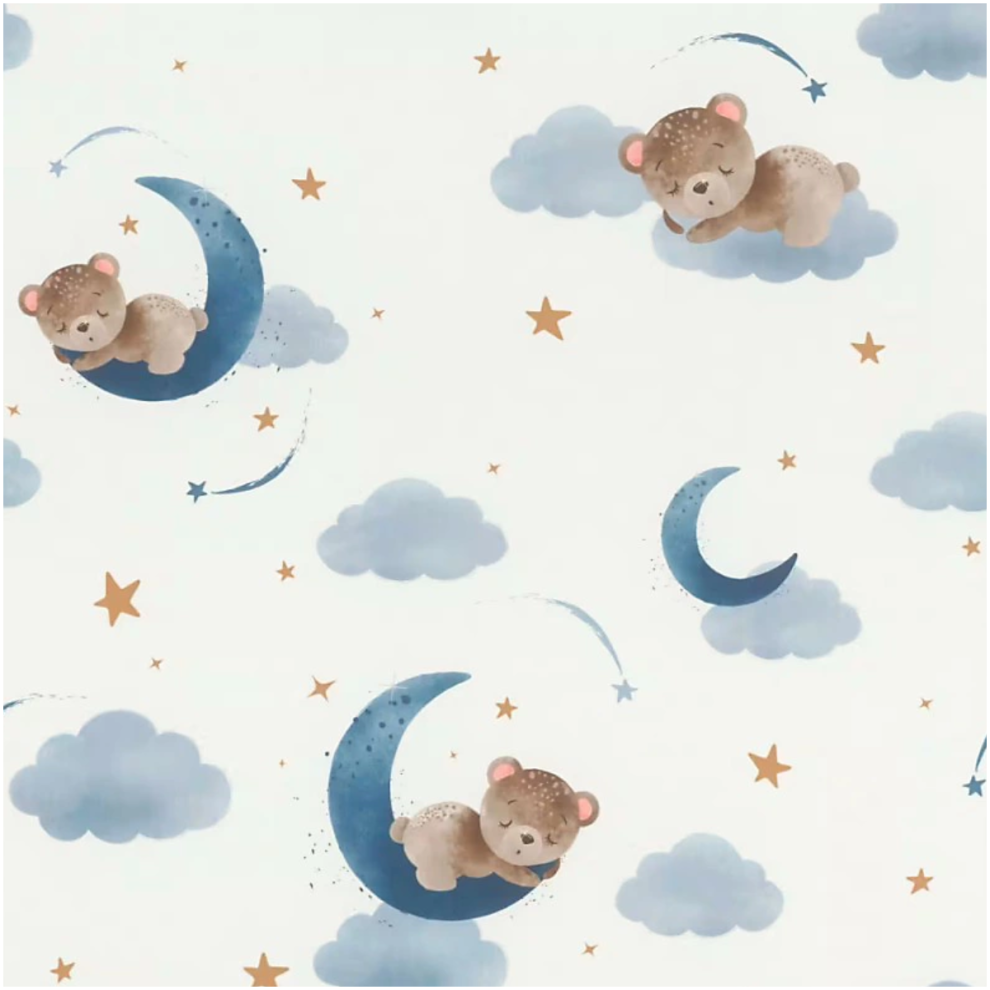 Kids Wallpaper Blue White Sleeping Bears Moon Clouds Nursery Kids Room Wall 4000441321005