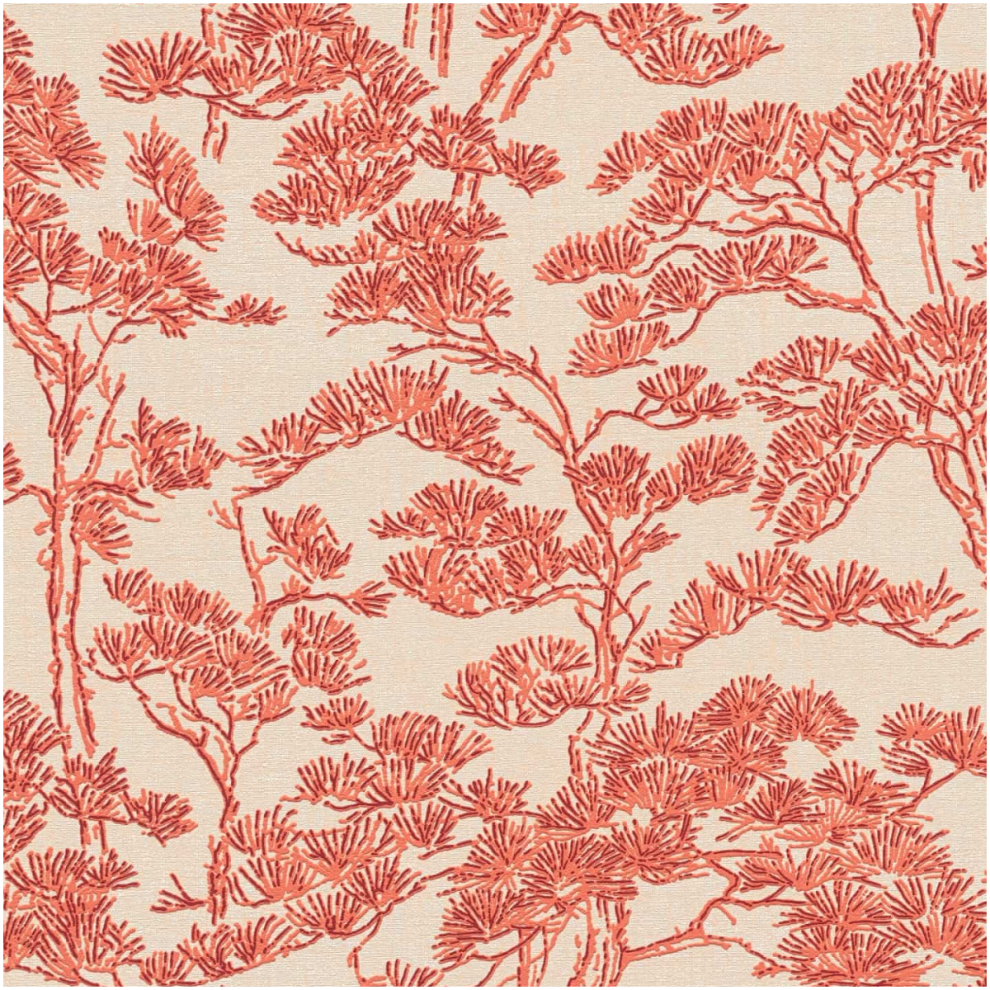 Textured Vinyl Beige Red Tree Print Wallpaper Non Woven Asian Inspired - Image 3