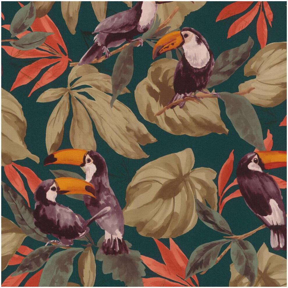 Tropical Toucan Wallpaper Teal Green Orange Jungle Leaf Paste The Wall Vinyl 4000441807509