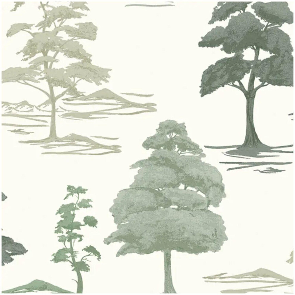 Belgravia Decor Italian Heavyweight Vinyl Carlotta Tree Sage Cream Wallpaper 8014573090377