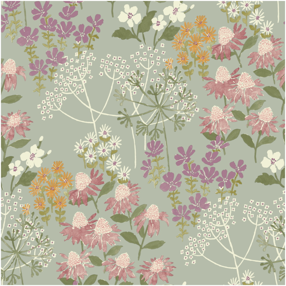 B&Q - Pretty Floral Wallpaper Sage Green Pink Purple Watercolour Flowers Feature Wall - Image 3