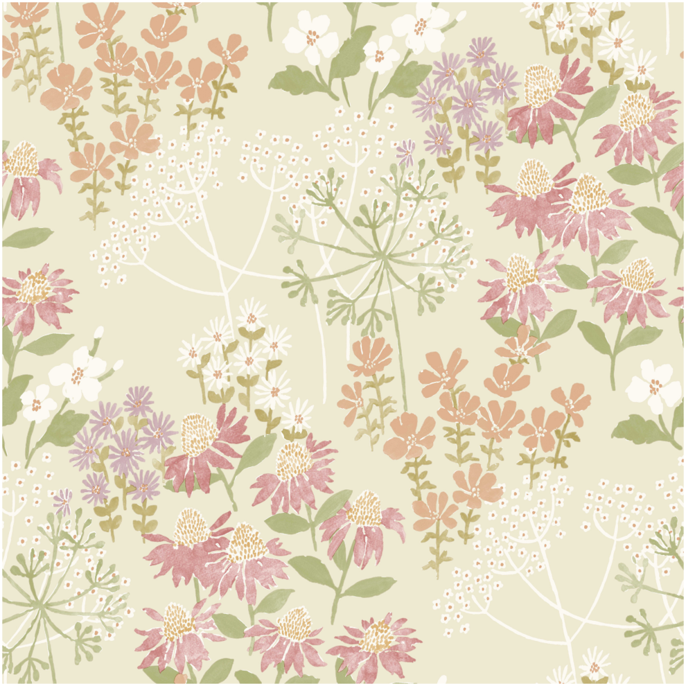 B&Q - Pretty Floral Wallpaper Cream Pink Purple Watercolour Flowers Feature Wall - Image 3