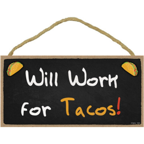Taco-väggskylt i trä, 12,5 x 25 cm