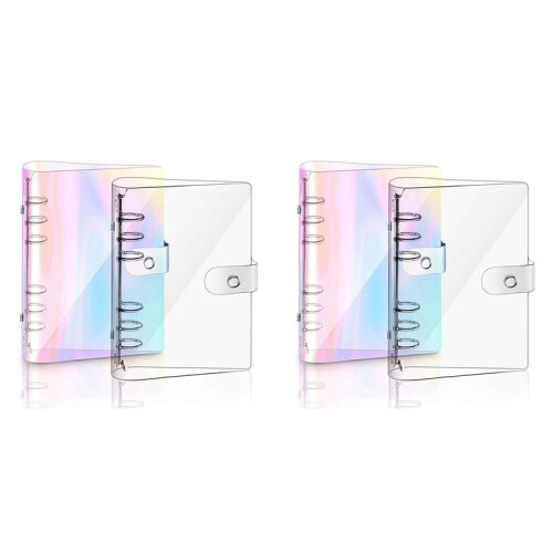 4 PCS A5 Rainbow Soft PVC Notebook Binder Clear Soft PVC Notebook Cover, Loose Leaf Personal Planner Binder