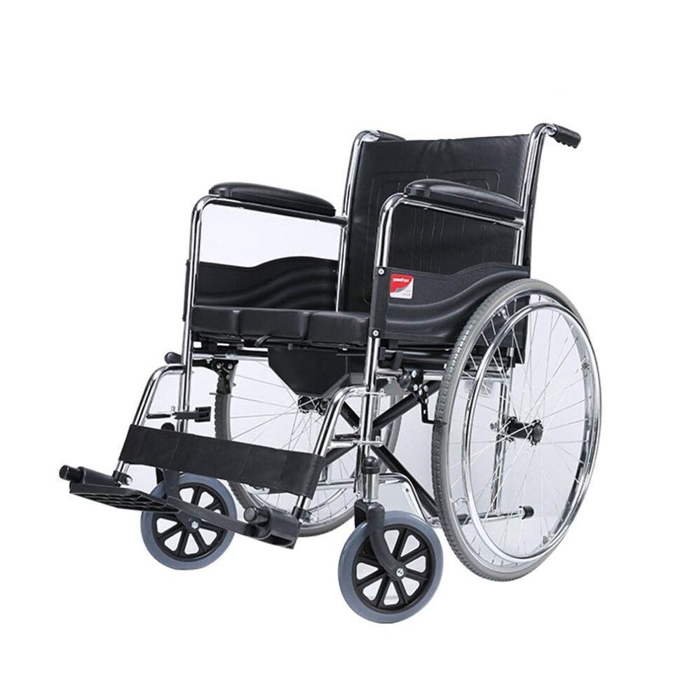 Lightweight Folding Wheelchair with Solid Tires for Elderly, Compact Manual Transport Chair