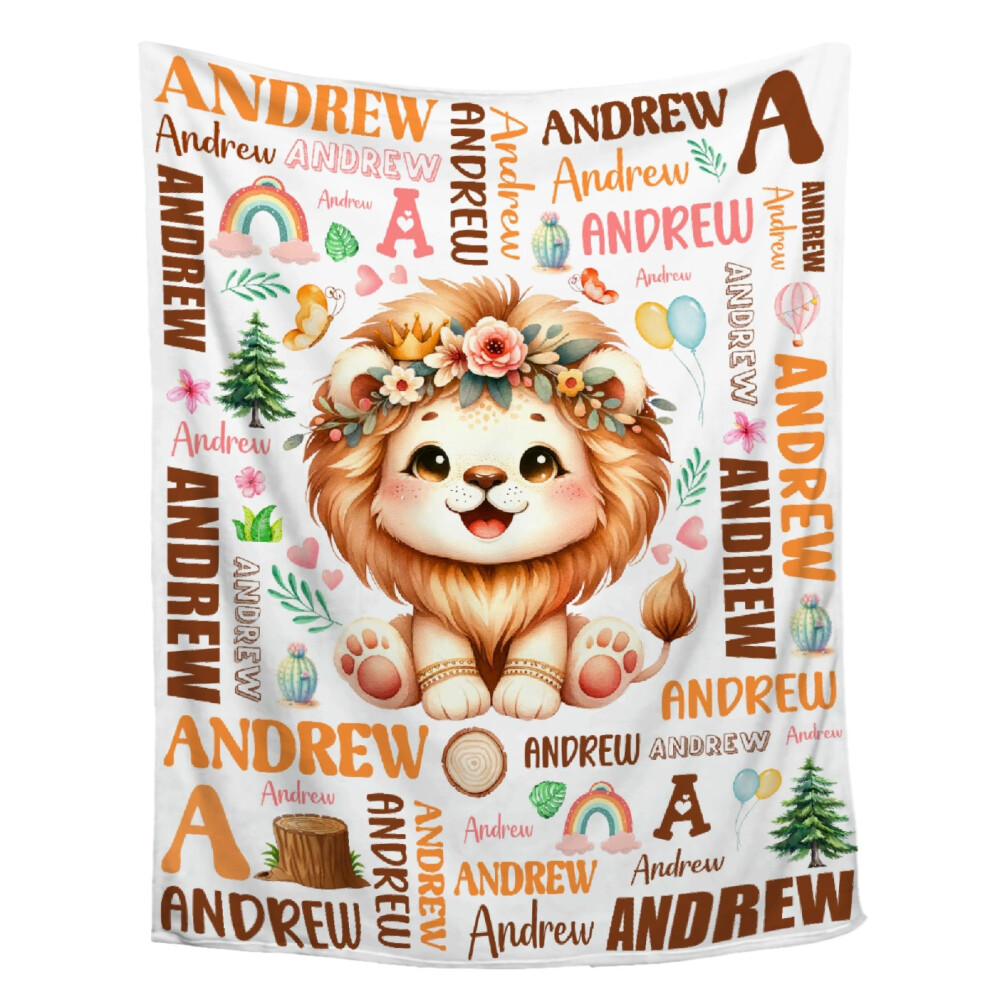 Lion Baby Blanket with Name, Soft Cozy 30x40 Toddler Blanket for Kids Nursery