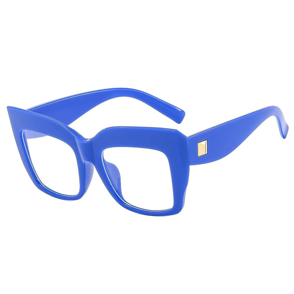 Oversized Cat Eye Blue Light Blocking Reading Glasses for Women, Dark Blue Computer Readers +100