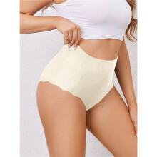 Culotte Taille Haute Invisible pour Femme, Sans Étiquette, à Bords Ondulés, Couvrante. Blanc Laiteux M