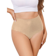 Culotte Taille Haute Invisible pour Femme, Sans Étiquette, à Bords Ondulés, Couvrante. Kaki M