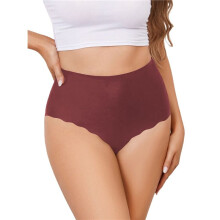 Culotte Taille Haute Invisible pour Femme, Sans Étiquette, à Bords Ondulés, Couvrante. Brun Foncé S