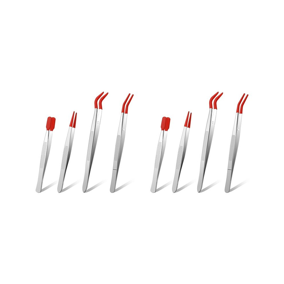 Wella Elements 8Pieces Tweezers With Rubber Tips Tweezers Pvc Coated Tweezers Set, Rubber Straight Tip Tweezers Rubber Flat Tip Tweezer