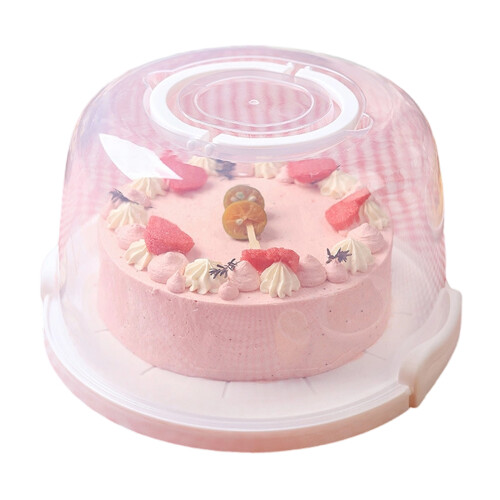 Handheld Cake Transport Box Clear Viewing Cover for-Pink