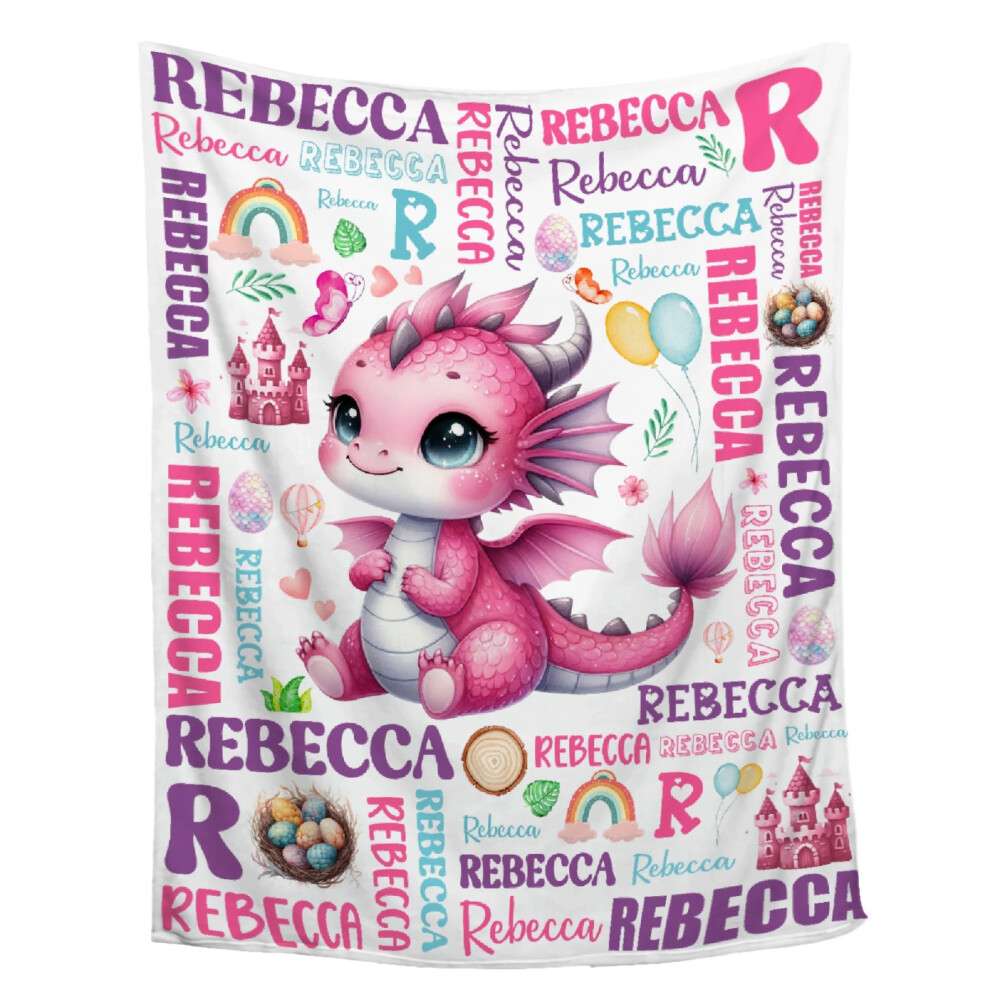 Baby Blanket 30x40 with Dragon Design, Custom Name Soft Flannel Toddler Throw