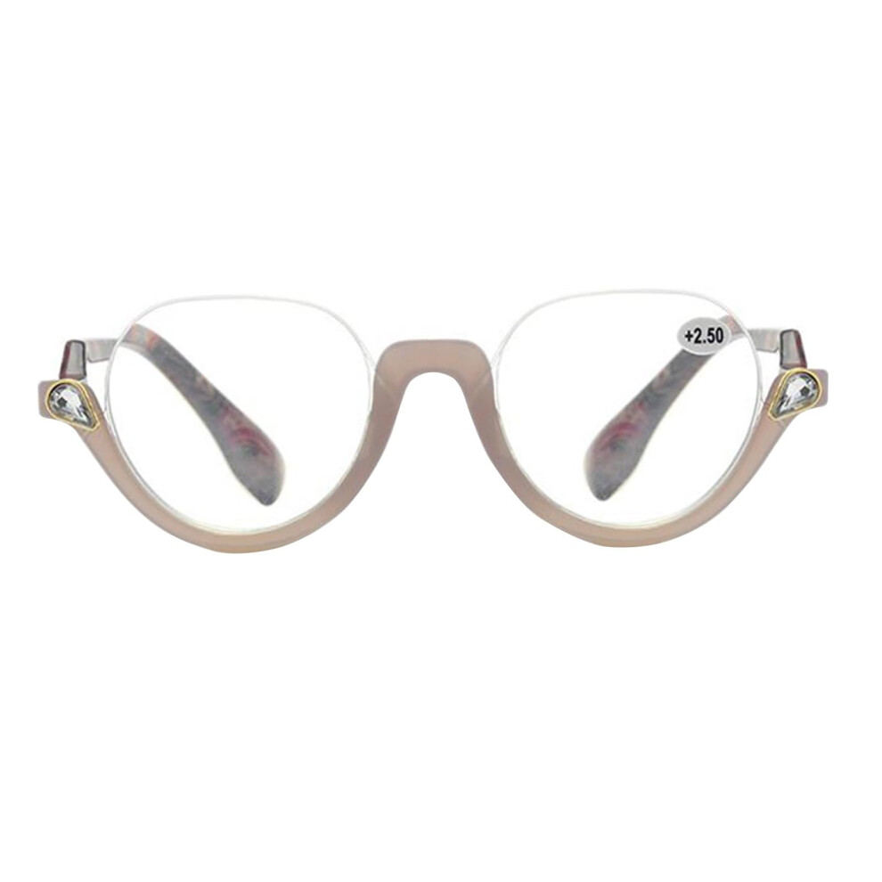 Half Frame Cat Eye Reading Glasses for Women 2.5x, Fashion Spring Hinge Computer Reader Lightweight