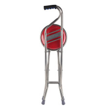 Folding Walking Cane with Seat for Elderly Adults, Lightweight Stainless Steel Stick Chair with Anti Slip Pads and Ergonomic Grip, Red
