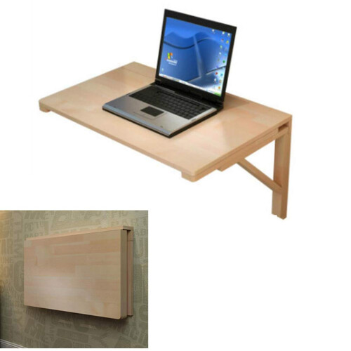 Solid Wood Wall Mounted Folding Table for Kitchen and Dining, SpaceSaving Drop Leaf Design
