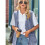 Damen Vintage Jeansweste Übergroße Button-Down-Jeansweste Hellblau M 3
