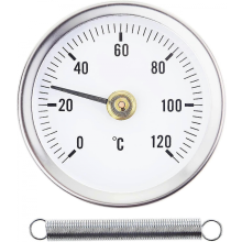 Termometru 0-120 cu arc, cu clemă pentru montare pe țeavă, suprafață bimetalică din oțel inoxidabil - 63 mm