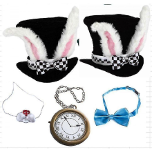 Costum de iepure Alice în Țara Minunilor, domnul Rabbit, pălărie de iepure alb, accesorii de cosplay, set de 5 piese