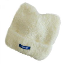 Pluche mutsje met duivelshoedje, schattige grappige muts, warme fleece muts met kattenoortjes, pluche muts met kattenoortjes, witte muts.