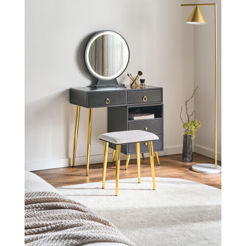 Beliani Dressing Table with Mirror and Stool YVES LED Black 1