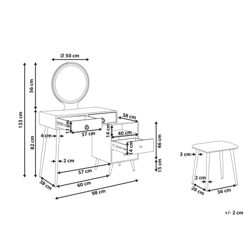 Beliani Dressing Table with Mirror and Stool YVES LED Black 2
