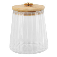 Elegante barattolo per caffè in vetro, con coperchio ermetico in bambù, contenitore decorativo a forma di petalo, manico in metallo, 580 ml, vetro