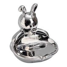 Silver Ceramic Soap Dish for Bathroom Countertop, Compact Drain Design, White and Silver Finish