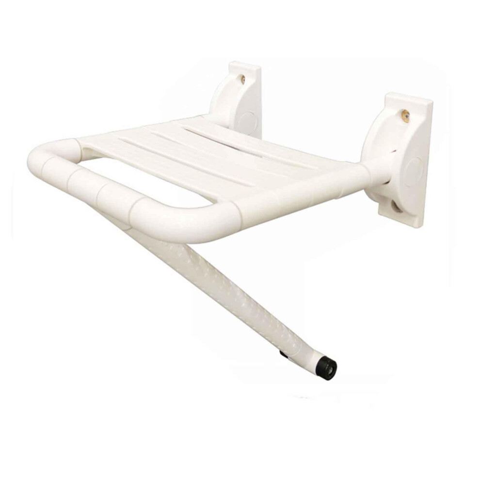White Wall Mounted Folding Shower Seat For Elderly And Disabled, Nonslip Bathroom Chair, Spacesaving Design