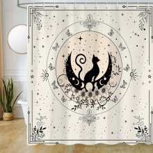 Boho Black Cat Shower Curtain 72x72 Gothic Moon Phase Waterproof Fabric Witchy Celestial Bathroom Decor Set