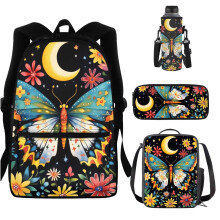 Girls School Backpack Set with Lunchbox and Pencil Case, Butterfly Design, Large Capacity for Kids 812