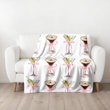 Coquette Pink Bow Espresso Martini Blanket, Cozy Soft Throw for Cocktail Lovers and Dirty Martini Decor