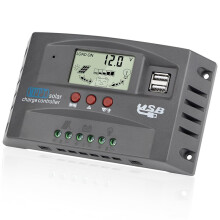 [Geavanceerd] 30A MPPT-Zonneladercontroller met Dubbele USB-Poort en LCD-Display voor 12V/24V-Batterijen, Grijs