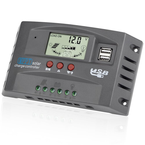 [Advanced] 30A MPPT Solar Charger Controller with Dual USB, LCD Display for 12V/24V Batteries, Grey 1